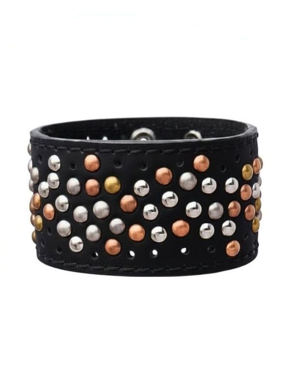 Black Leather Stud Cuff Bracelet with Mixed Metal Rivets